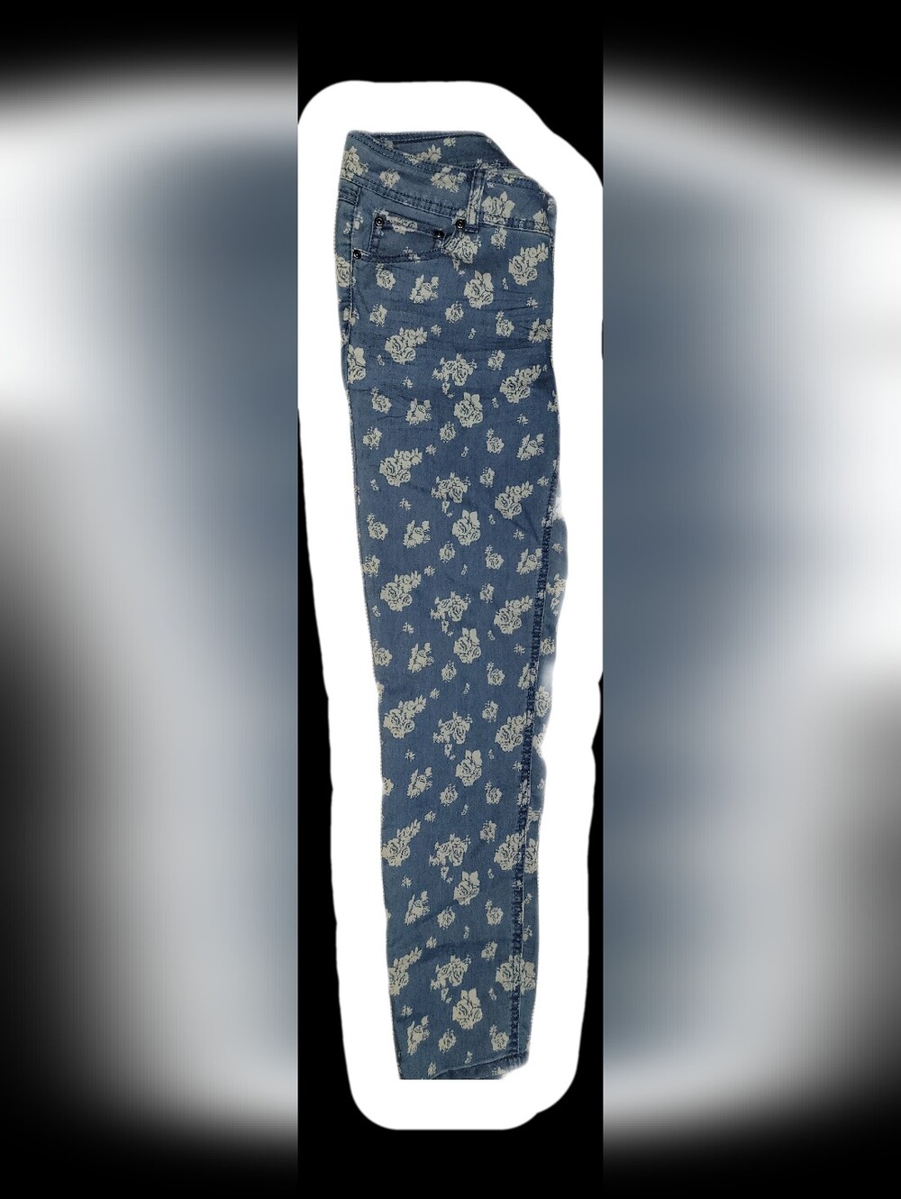SO Women's Skinny Jeans in Blue with White Floral Print